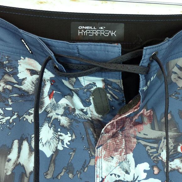 O’Neill Board Shorts Men 32X10 Deep Blue Floral HyperFreak Taco Swim Trunk Surf - Picture 6 of 15